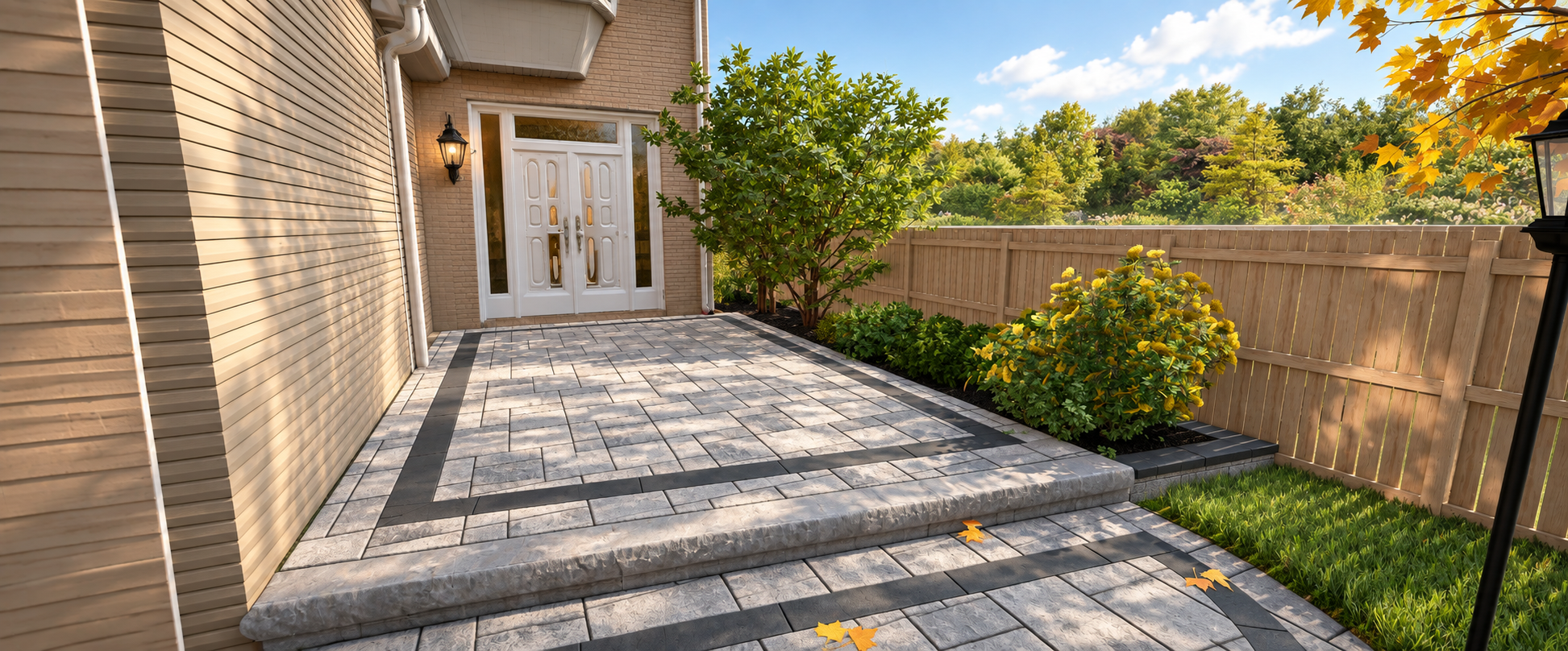 Entrance porch with charcoal border banding